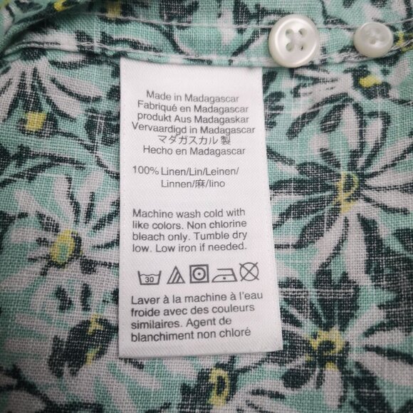 J. Crew Men's Size Medium Slim Fit Green Floral Print 100% Linen Shirt - Picture 4 of 8